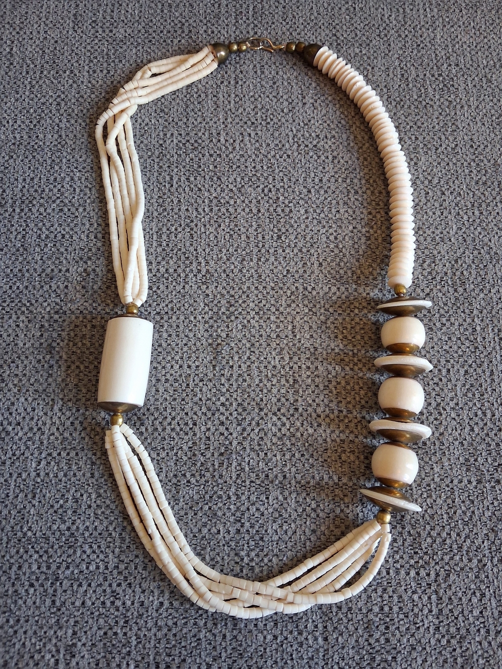 Vintage Handmade Cream Beaded Multi-Strand Necklace